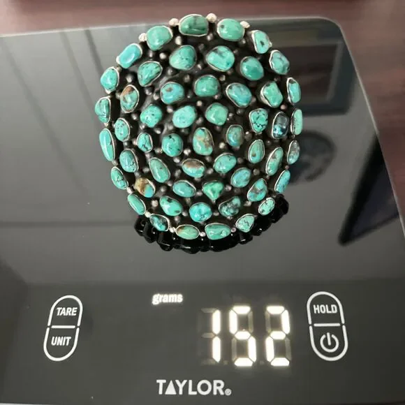 Signed Huge Navajo Sterling Silver Turquoise Cluster Bracelet 152 Grams Museum - Picture 4 of 16